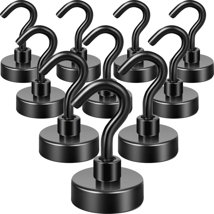 Neosmuk Black Magnetic Hooks, Heavy Duty Earth Magnets with Hook for Refrigerator, Extra Strong Cruise Hook for Hanging, Magnetic Hanger for Cabins, Grill (Black, Pack of 10)