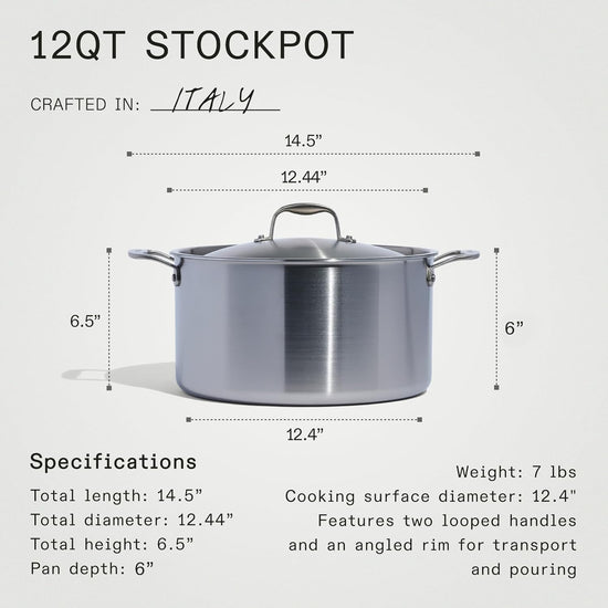 Made In Cookware - 12 Quart Stainless Steel Stock Pot With Lid - 5 Ply Stainless Clad - Professional Cookware - Crafted in Italy - Induction Compatible - Nestoria