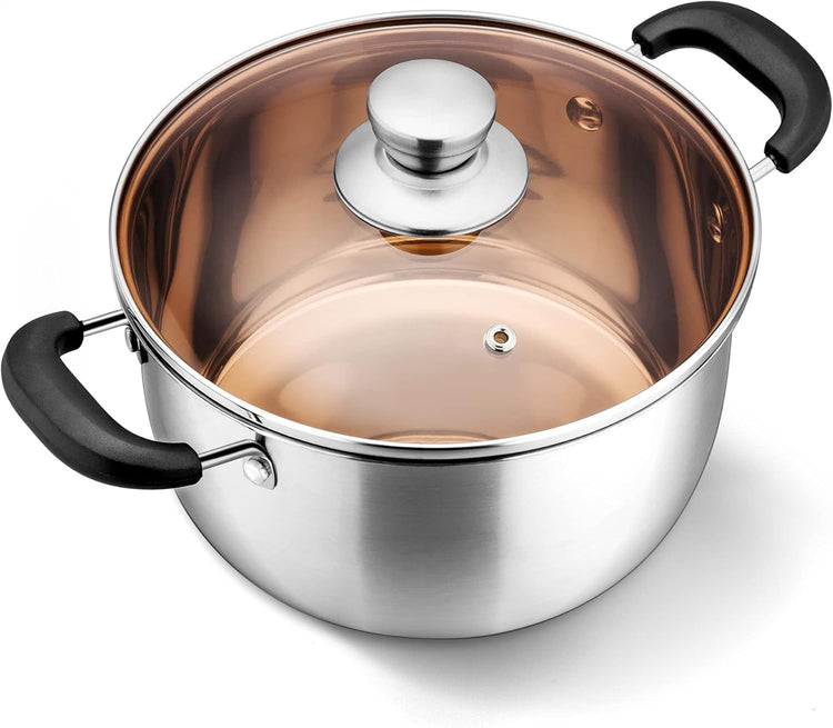 LIANYU 6QT Stock Pot with Lid, Stainless Steel Soup Pasta Pot for Home Kitchen Restaurant, Stockpot for Strew Simmer Boiling, Heat-proof Handle, Dishwasher Safe