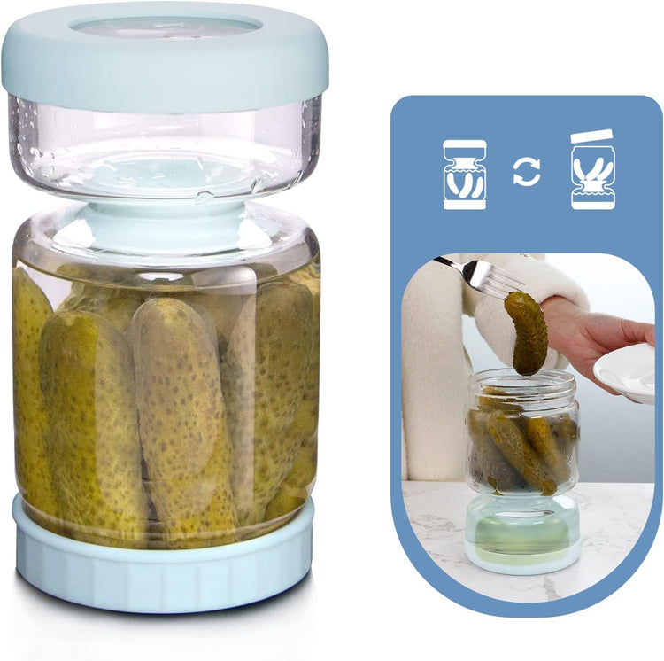 Luvan Pickle Jar with Strainer Flip, 34oz Pickle Container, Glass Kraut Juice Separator Jar-Leakproof Airtight Lid, Hourglass Food Storage Flip Jar for Olive,Jalapeno,Sliced Pickles-Dishwasher Safe
