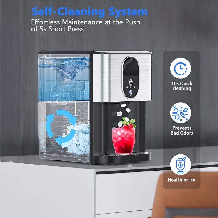 Nugget Ice Makers Countertop, Self-Dispensing Pellet Ice Maker, 44Lbs/24H, Portable Pebble Ice Maker Machine with Self-Cleaning, Soft Chewable Ice Makers for Home Kitchen Office, Silver