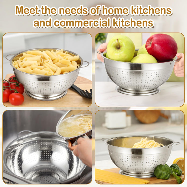 2 Pack 12 Quart Heavy Duty Stainless Steel Colander with Footed Base and Handles Pasta Spaghetti Berry Fruit Vegetable Kitchen Food Strainer Basket (2 Count)