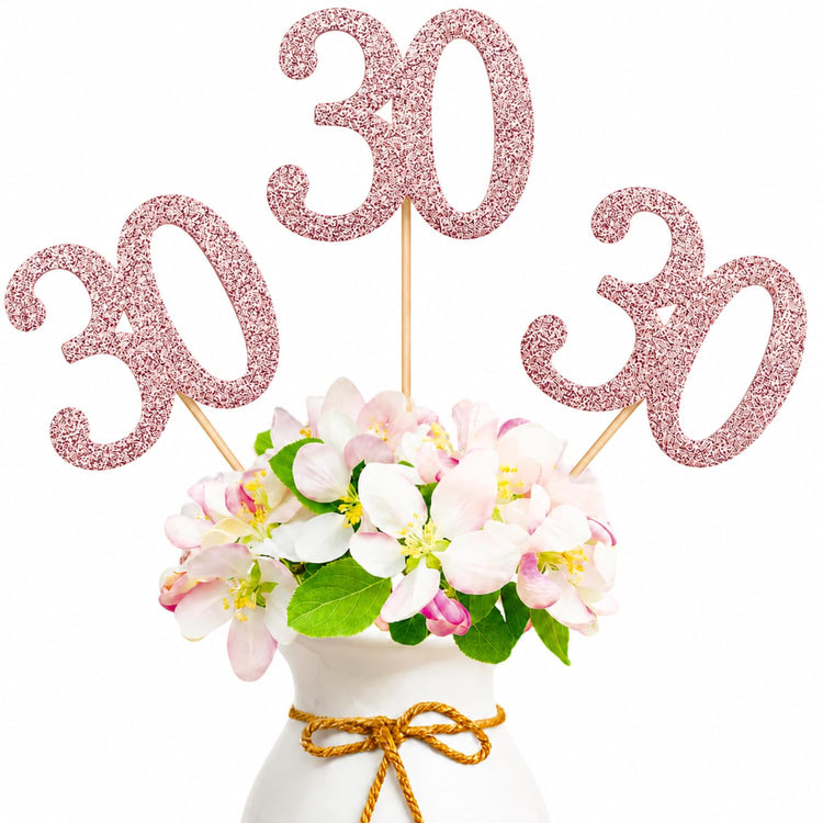 10Pcs Rose Gold 30th Birthday & Anniversary Centerpiece Sticks (10 Count)