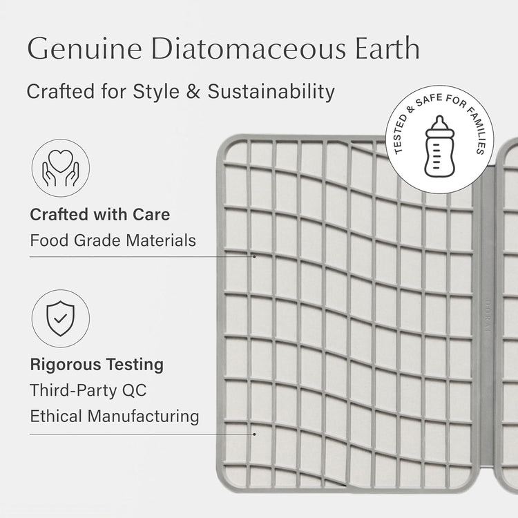 Dorai Home Large Dish Pad – 40% More Drying Space, Eco-Friendly Quick-Drying Stone Mat for Kitchen, 24.6" x 16.5", Sandstone