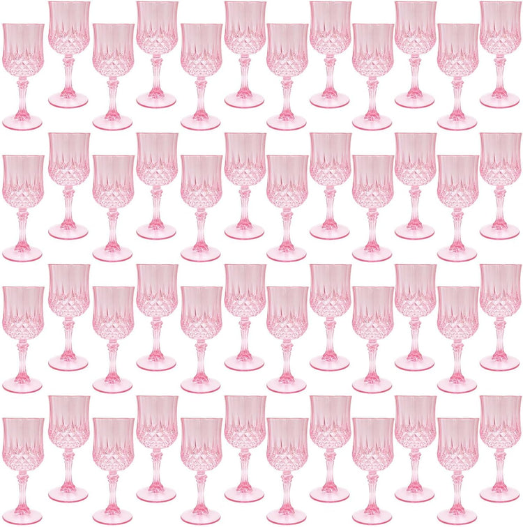 Plastic Wine Glasses，Plastic Goblets Vintage Style Cordial Drinking Glasses for Wedding Reception, Grand Event Party Supplies (100, Pink)