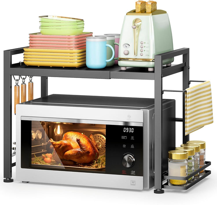 Expandable Microwave Stand Kitchen Countertop Organizer With Storage