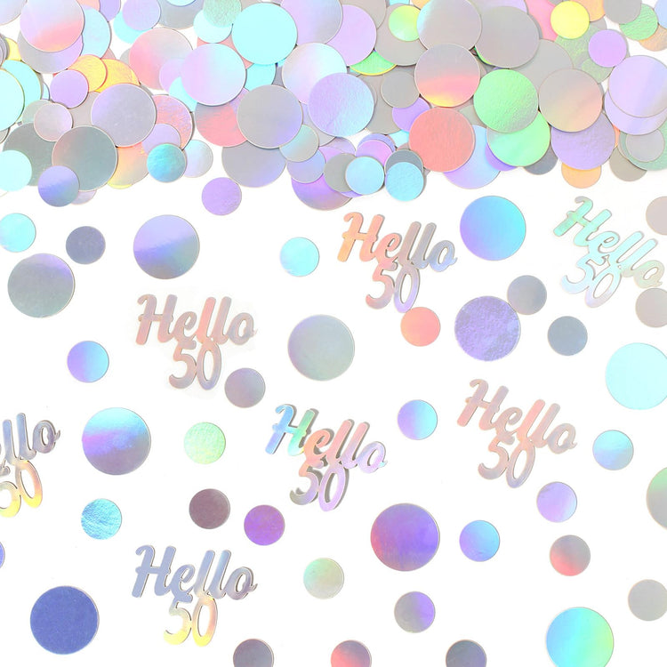 Hello 50 Birthday Confetti for Table Iridescent Circle Happy 50th Birthday Party Decorations for Women Fifty Years Old Birthday Tables Scatter Party Confetti Wedding Anniversary Decor 300PC (230 Count)