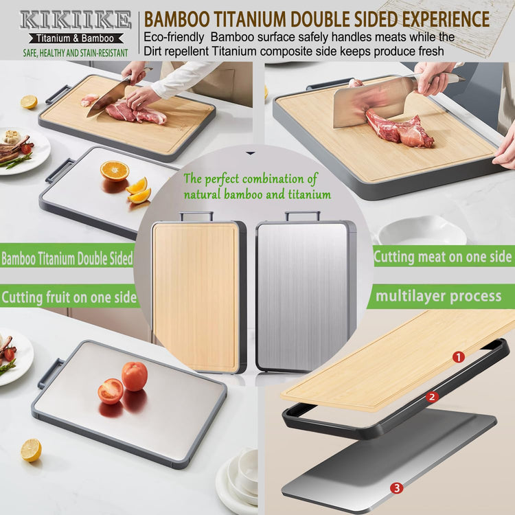 Titanium Cutting Board Double Sided Bamboo Cutting Board for Kitchen Double Sided Food Grade