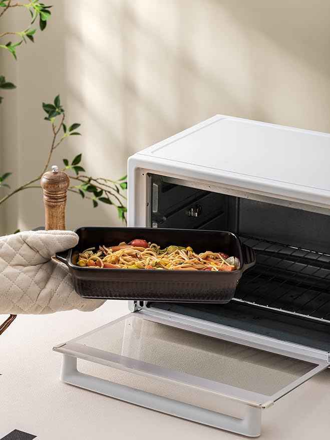 Kanwone Ceramic Baking Dishes, Rectangular Lasagna Pans, Casserole Dishes, Bakeware Set for Cooking, Kitchen, Cake Dinner, 9 x 13 Inches, Stripe Series - Reactive Glazed (Matte Black)