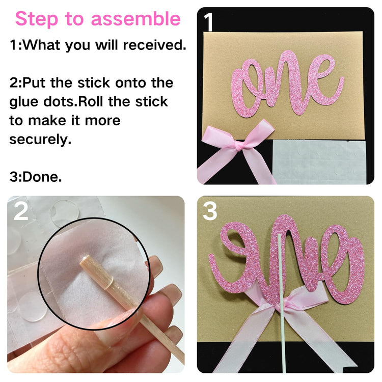 1st Birthday Cake Topper with 8 Pink Bows (17 Count)