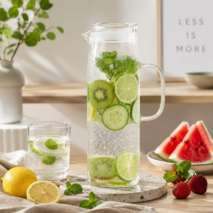 Glass Pitcher with Lid Glass Water Carafe with Handle