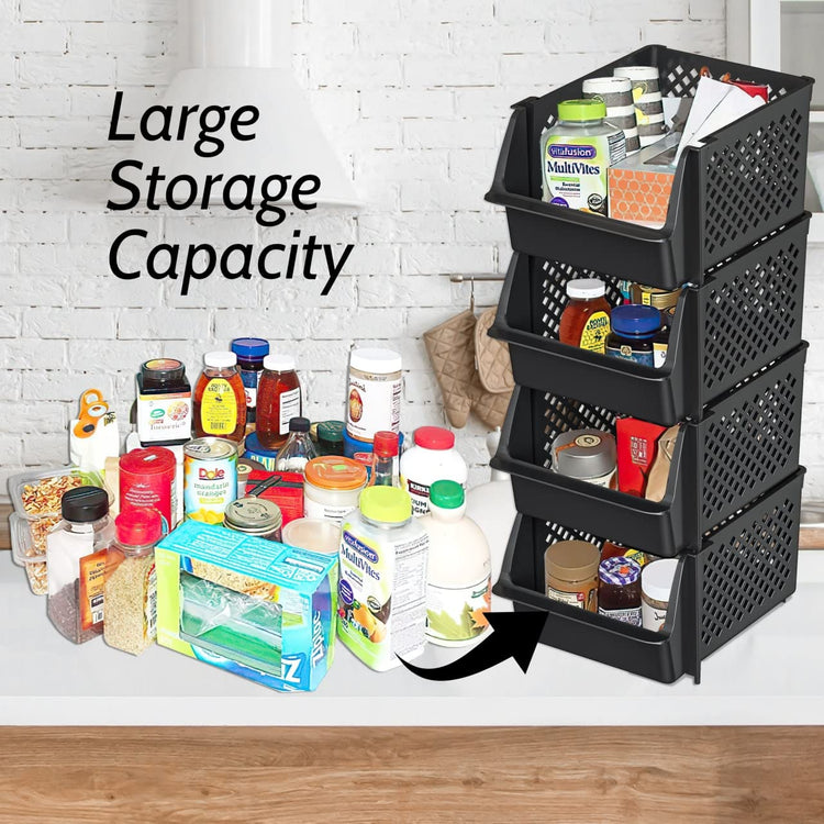 Stackable Storage Bins Open Front for Pantry Storage (4 Count)