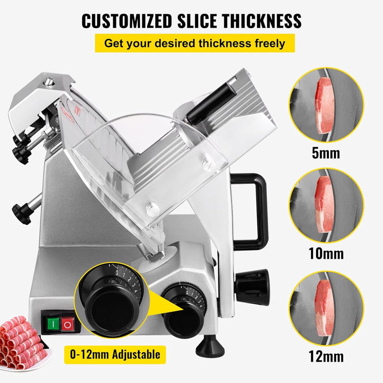 VEVOR Commercial Meat Slicer, 200W Electric Deli Food Slicer, 0-12mm Adjustable Thickness Electric Meat Slicer, 1200RPM Meat Slicer with 8.7'' Chromium-plated Steel Blade for Home & Commercial Use