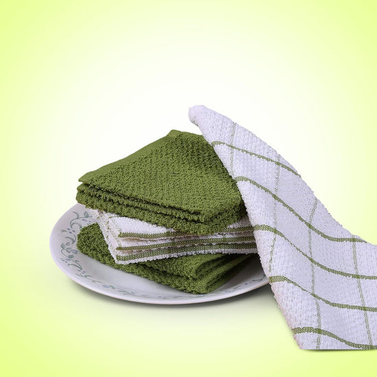 AMOUR INFINI Cotton Kitchen Dish Cloths Set of 8 – Highly Absorbent, Super Soft Premium Terry Cleaning Cloth (12"x12" Inch) Premium Dishcloths for Washing Dishes (Green) - Nestoria