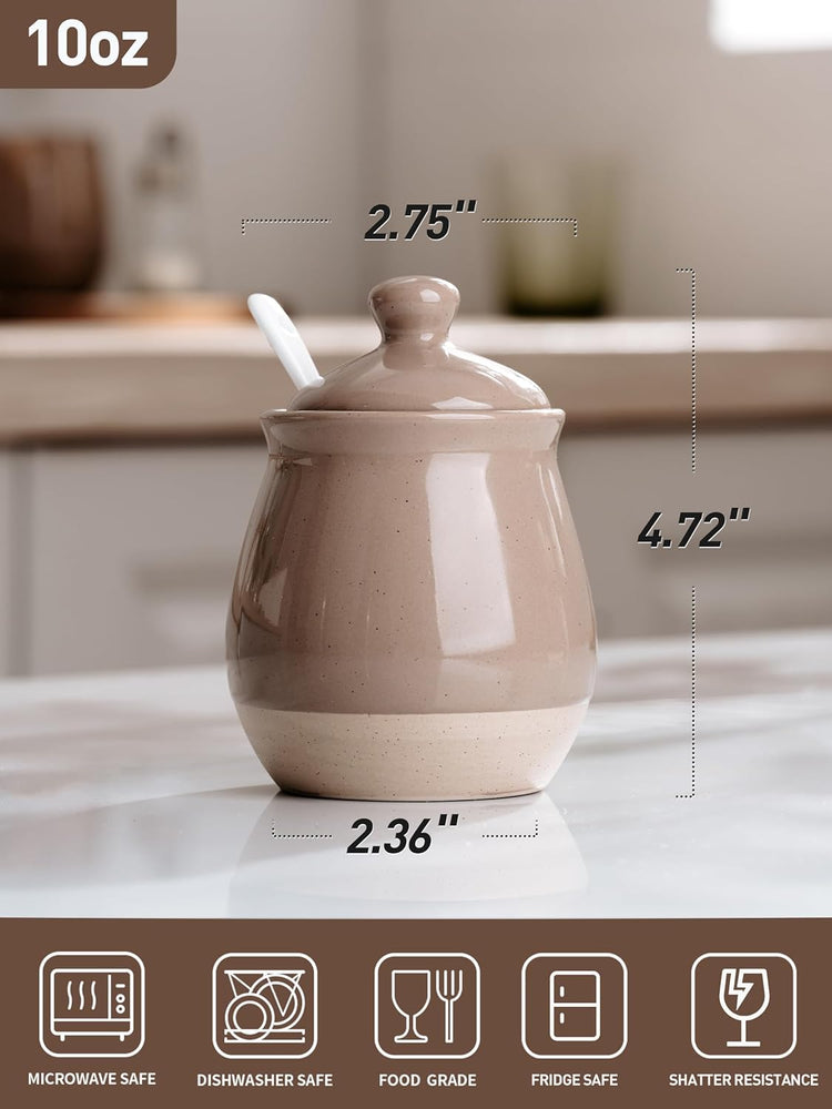 famiware Milkyway Sugar Bowl with Lid and Spoon, 10oz Ceramic Sugar Jar/Pot/Dispenser for Salt, Condiments, Spice, Seasonings, Sugar Container for Coffee Bar, Kitchen, and Countertop, Cinnamon Brown