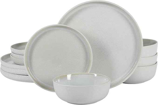 Gibson Elite Tahoe Sunset 12 Piece Stoneware Reactive Glaze (Service for 4) Ceramic Plates and Bowls Dinnerware Set - Cream White