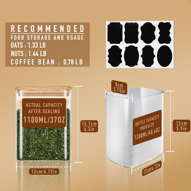 37oz Rectangle Airtight Glass Storage Containers with Bamboo Lids (4 Count)