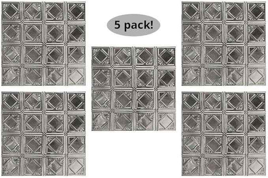 American Tin Ceilings Tin Backsplash [5-Pack with Trim Kit] in Pattern #19 and Stainless Steel Gloss Color 24" x 24" (20 Sq Ft) for Kitchens | Genuine Tin | Made in The USA | Model: kit5-b-p19-ssg