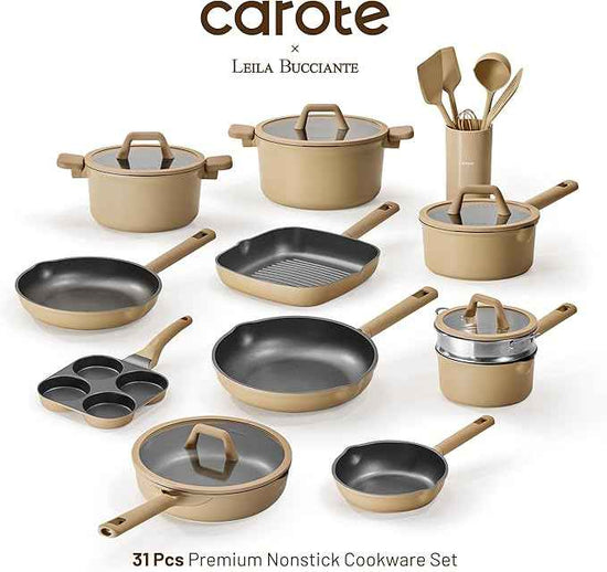 CAROTE 31PCS Pots and Pans Set, Nonstick Cookware Set Kitchen Non Stick Induction Titanium Cookware Non-toxic Granite Cooking set, PFOA Free