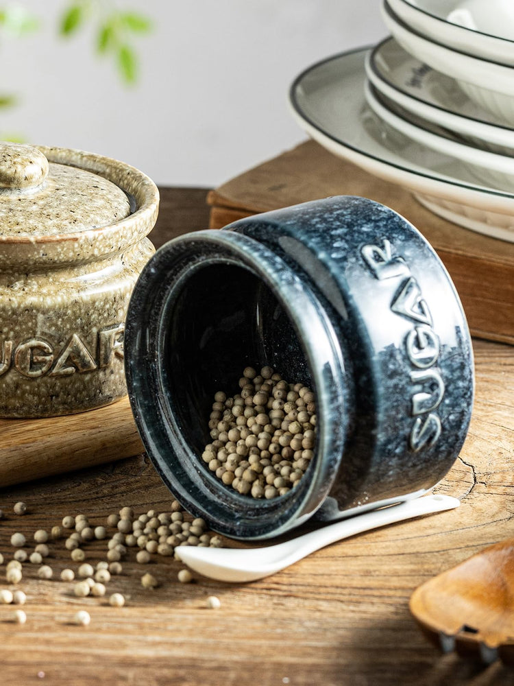 10oz Ceramic Sugar Bowl with Lid and Spoon for Coffee Bar (13.59 Count)