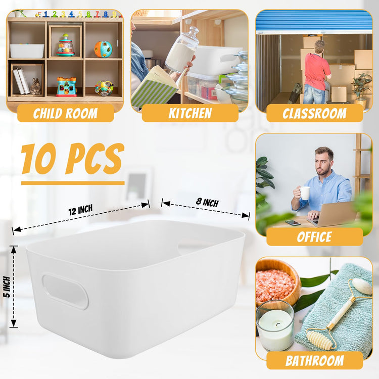 Plastic Storage Bins 10 Pcs White Pantry Organizer Bins Small Baskets Storage Containers for Home Kitchen (10 Count)