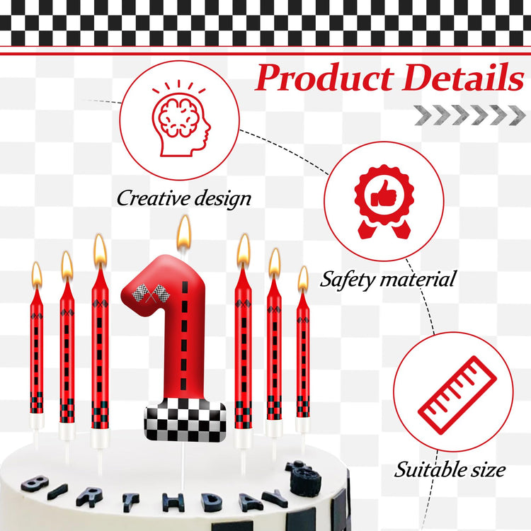 13PCS Racing Car Theme Birthday Candle Set with Checkered Flag Design (13 Count)