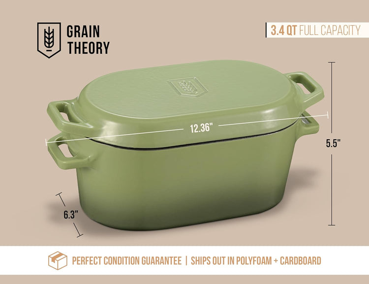 Kook Dutch Oven with Lid, Dual Handles, Enameled Cast Iron, Great for Baking Bread, Cooking and Roasting, Dishwasher Safe, 3.4 Qt, Sage Ombre - Nestoria