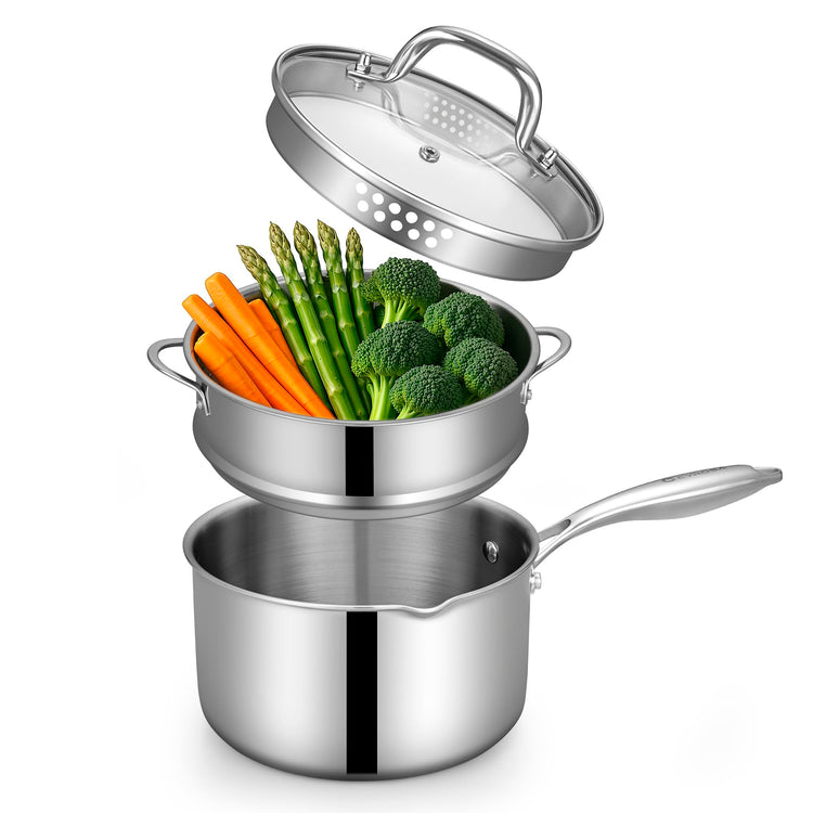 3.5 Quart Stainless Steel Pot Saucepan with Glass Strainer Lid