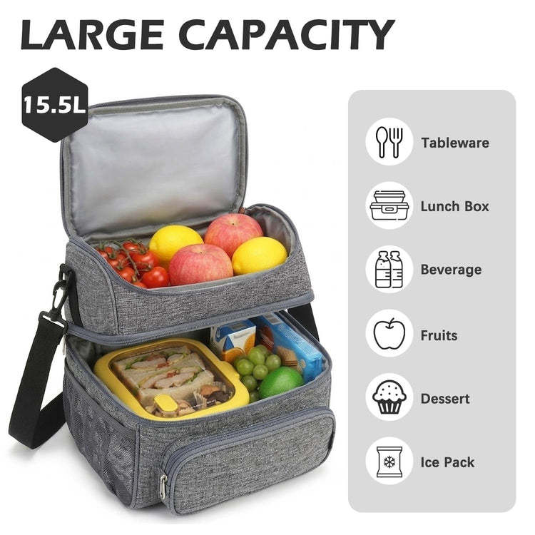 Double Layer Cooler Insulated Lunch Bag Adult Lunch Box Large Tote Bag for Men (2 Count)