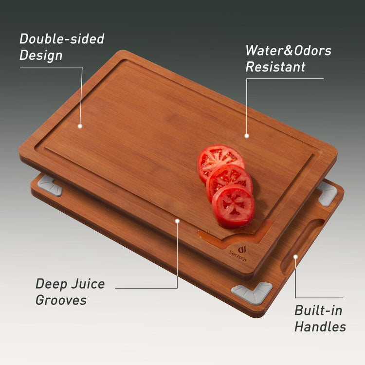 3 Packs Bamboo Cutting Board Set with Non Slip Feet and Over Sink Nice Solid Thick Wood Juice Groove Chopping Board Extra Large Big Small Best Hardwood Counter Organic Vegetable Kitchen Gadgets (3 Count)