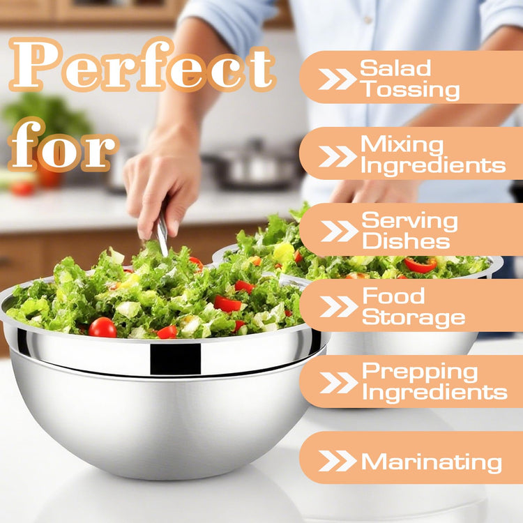 Mixing Bowls with Airtight Lids Set 5 Pcs Stainless Steel Bowls Set Baking Set Non (5 Count)