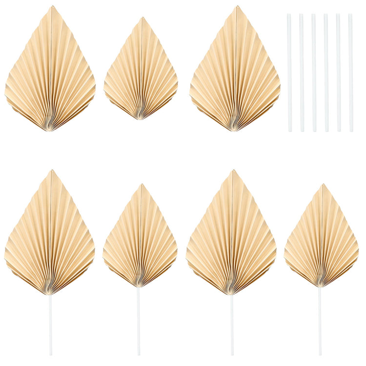6Pcs Paper Palm Fan Cake Toppers Palm Leaf Fan Cake Topper Palm Spear Leaf Cupcake Toppers Cake Insert Decoration For Cake Decorating Diy Craft Project Home Wedding Party Supplies Beige (6 Count)