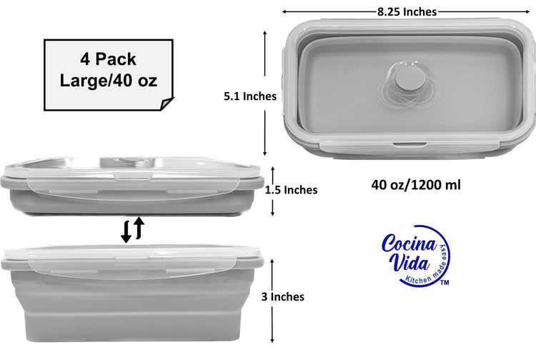 Cocina Vida Collapsible Silicone Food Storage Containers with Airtight Lids (4 Count)