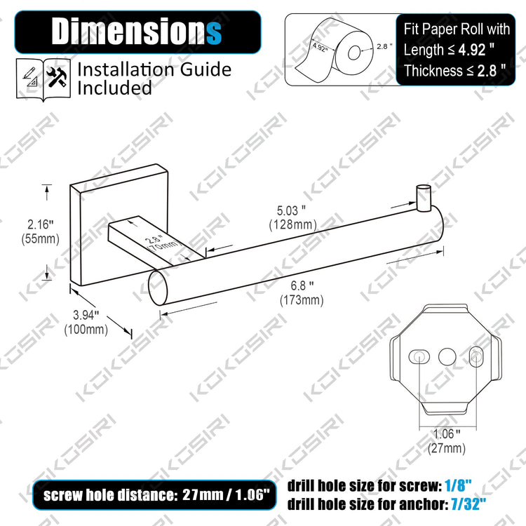 Toilet Paper Holder Tissue Paper Dispenser for Bathroom Toilet Roll Holder Brushed Nickel Stainless Steel B2005BR