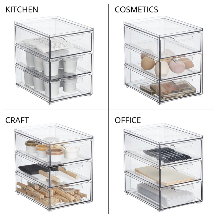 Plastic Stackable Organizer with 3 Drawers (4 Count)