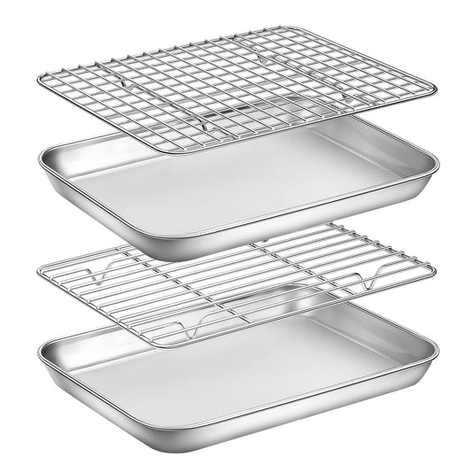 Stainless Steel Baking Sheet Cookie Sheet Pan with Cooling Rack Set of 4
