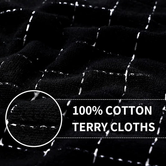 Homaxy 100% Cotton Terry Kitchen Towels(Navy+Grey+Black, 13 x 28 inches), Checkered Designed, Soft and Super Absorbent Dish Towels, 6 Pack