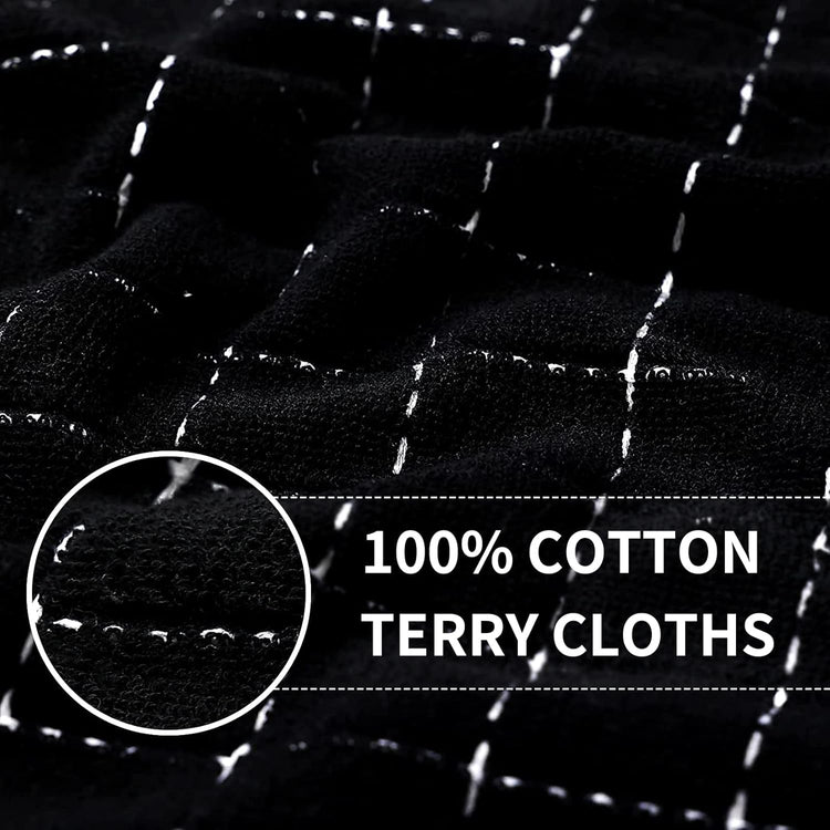 Homaxy 100% Cotton Terry Kitchen Towels(Navy+Grey+Black, 13 x 28 inches), Checkered Designed, Soft and Super Absorbent Dish Towels, 6 Pack