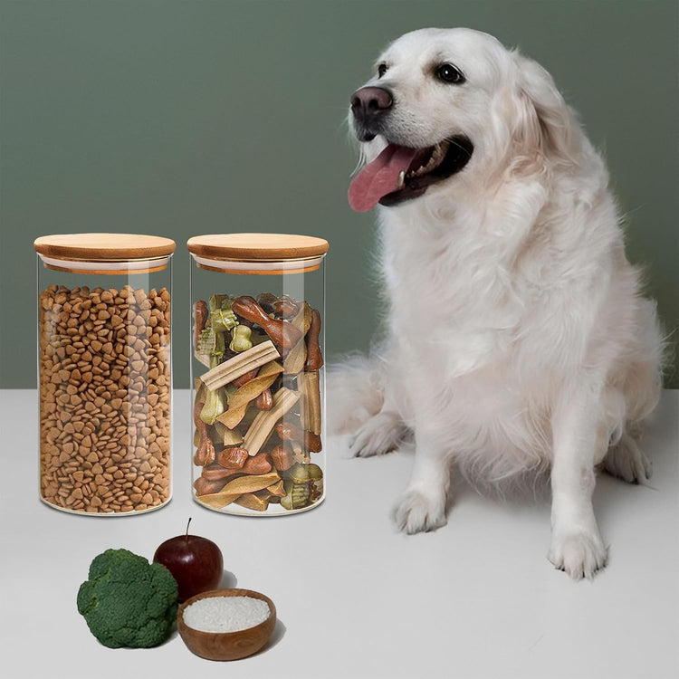 Round Glass Jars Canister with Wood Lid 40 FL OZ [Set of 3], Container Jar with Sealing, Lids for Oat Pasta Flour Cereal Rice Sugar Tea Coffee Beans, Best for Kitchen & Pantry