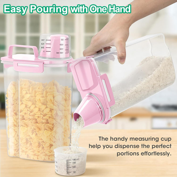 TBMax Rice Container 2 Pack 5 Lbs Cereal Container Storage, Kitchen Pantry Food Storage Holder with Cup, Small Pet Dog Cat Food Container -Pink