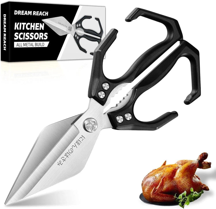 Heavy Duty Poultry Shears for Food with Black Ergonomic Handle