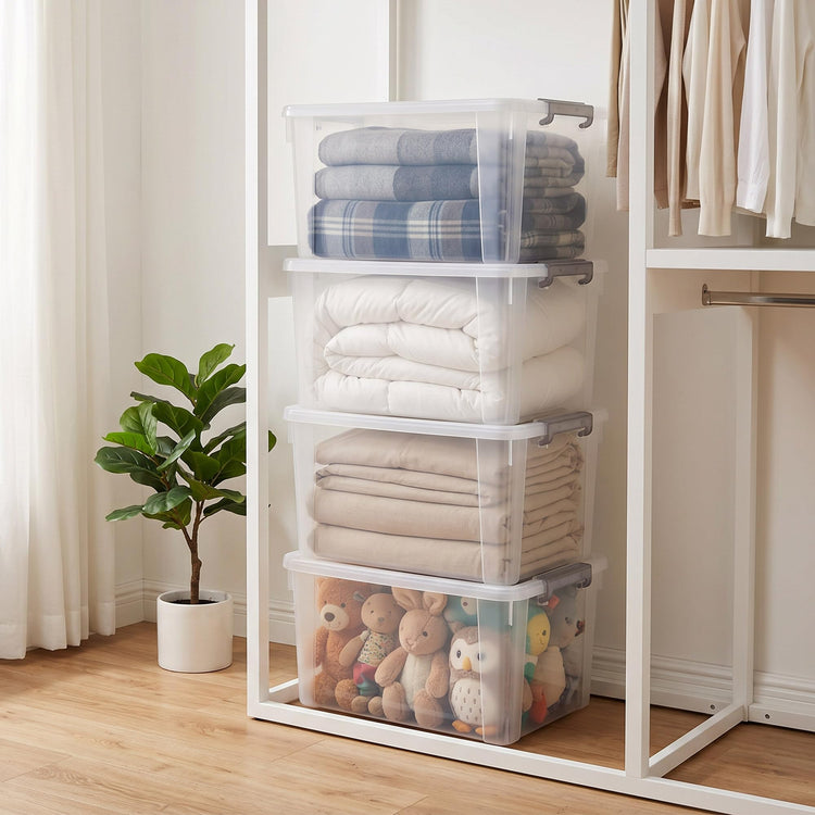 6 Packs 58.1 QT Plastic Storage Bins with Lids Large Stackable Storage Containers for Organizing Clear Storage Box for Garage (6 Count)