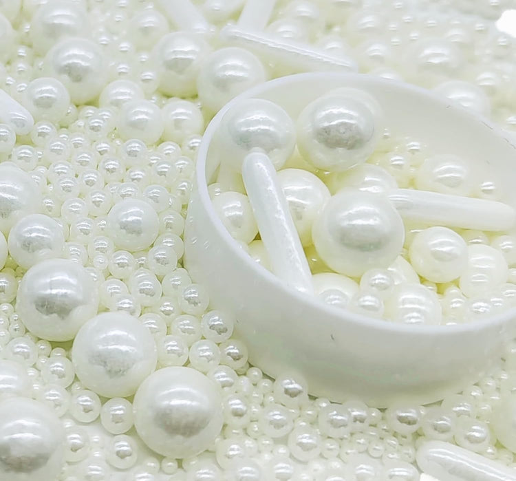 White Sprinkles Candy Mix Size Edible Pearls Cake Decorations Cupcake Toppers Cookie Decorating Perfect for Wedding Party Valentine Halloween Christmas Supplies 4.58OZ
