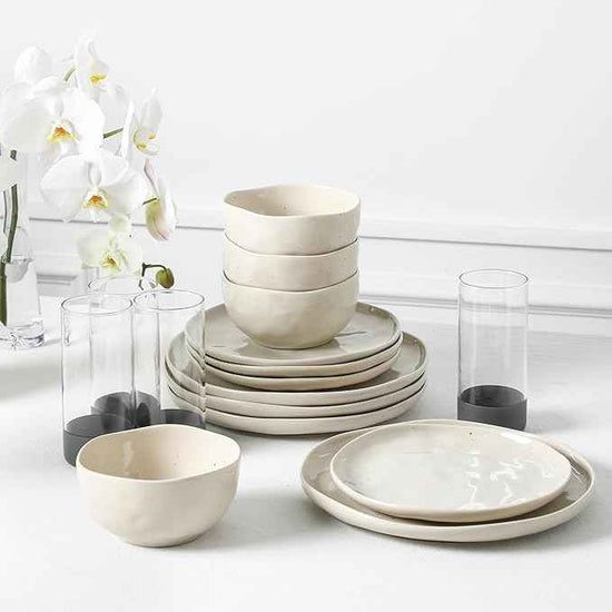 Stone Lain Mirella 32-Piece Dinnerware Set Stoneware, Borosilicate Glass, Beige