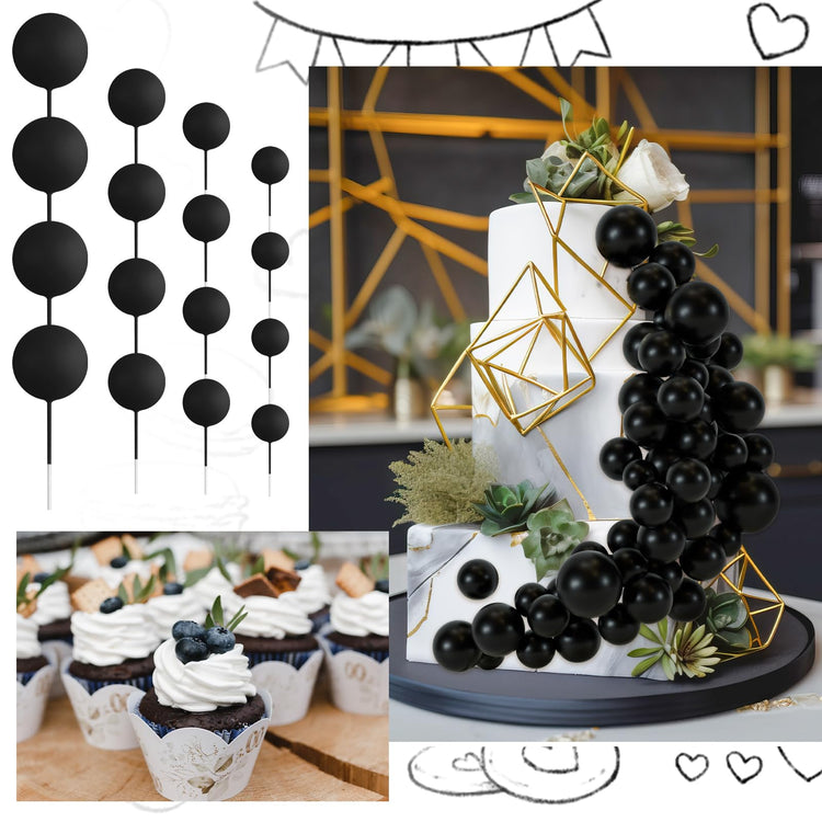 48 Pcs Balls Cake Topper Decorations Balloon Cupcake Toppers Foam Cake Topper Balls Cake Balls Decorations for Birthday Party Wedding Anniversary Cake Decorating (48 Count)