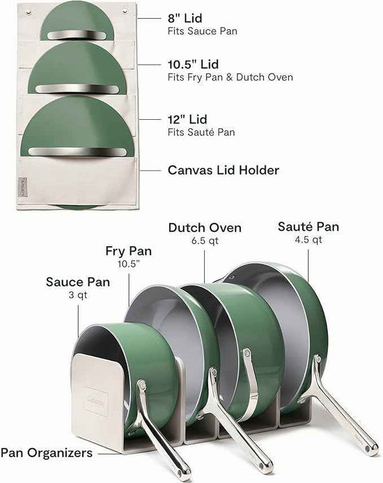 Caraway Non-stick Ceramic Cookware Set (12 Piece) Pots, Pans, Lids and Kitchen Storage - PFAS & PFOA Free - Oven Safe Pan Set & Compatible with All Stovetops - Sage