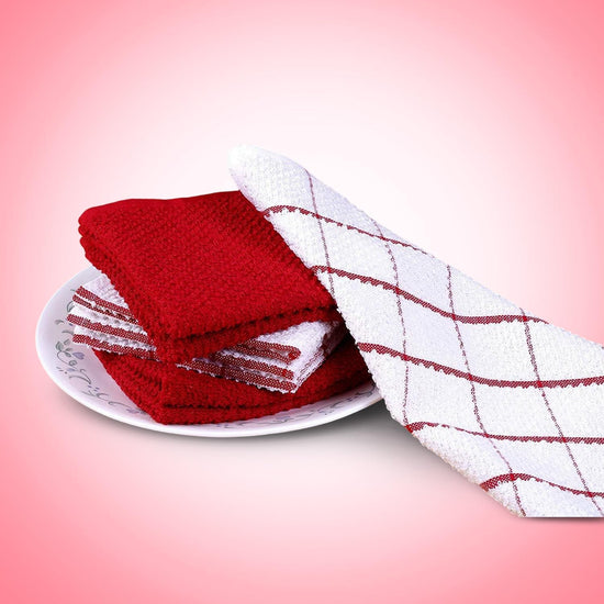 AMOUR INFINI Cotton Kitchen Dish Cloths Set of 8 – Highly Absorbent, Super Soft Premium Terry Cleaning Cloth (12"x12" Inch) Premium Dishcloths for Washing Dishes (Red) - Nestoria