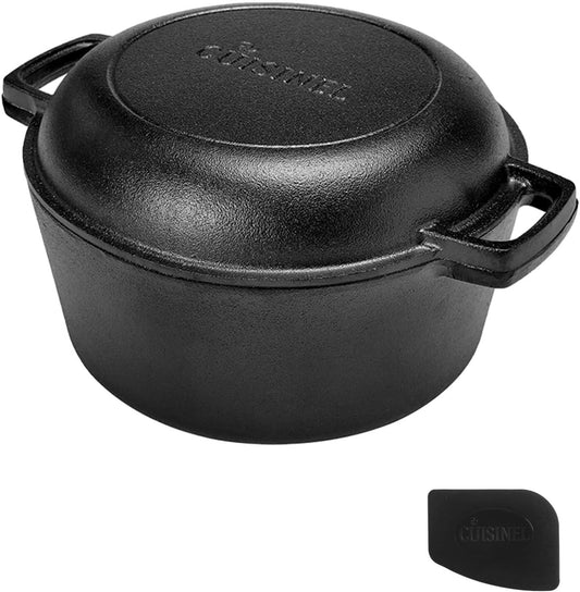 Cast Iron Double Dutch Oven - Pre-Seasoned 5-Quart Set – 2-in-1 Multi-Cooker: 5-Qt Deep Pot + 10" Skillet - Frying Pan Converts to Lid of Combo Dutch Oven – Grill, Stove Top, BBQ and Induction Use - Nestoria
