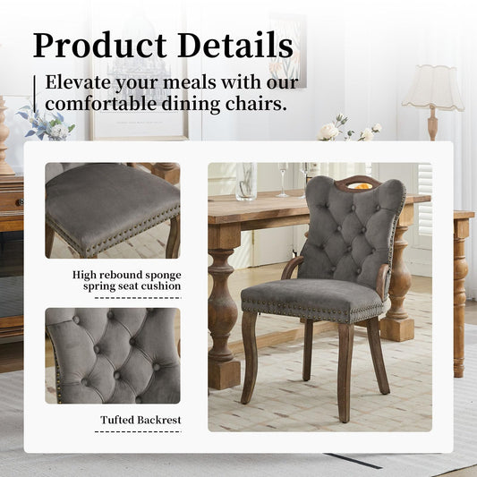 Grey Velvet Upholstered Dining Chairs Set of 2 (2 Count)