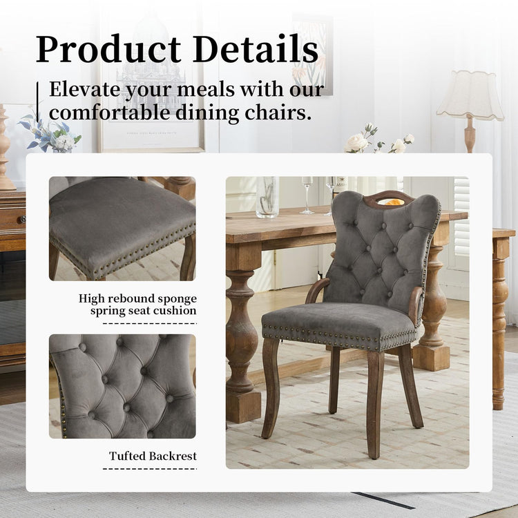 Grey Velvet Upholstered Dining Chairs Set of 2 (2 Count)
